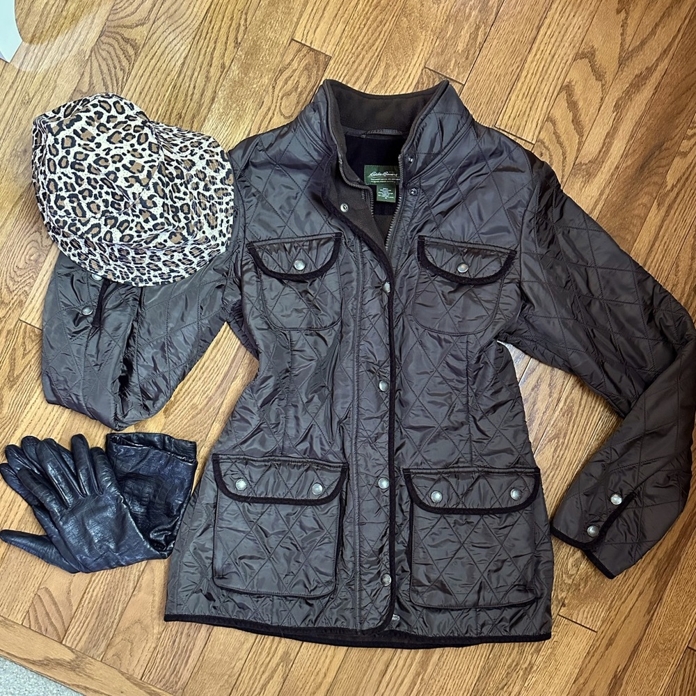 Dark Chocolate Eddie Bauer Quilted Jacket with Zipper & Snap Closure Size Med